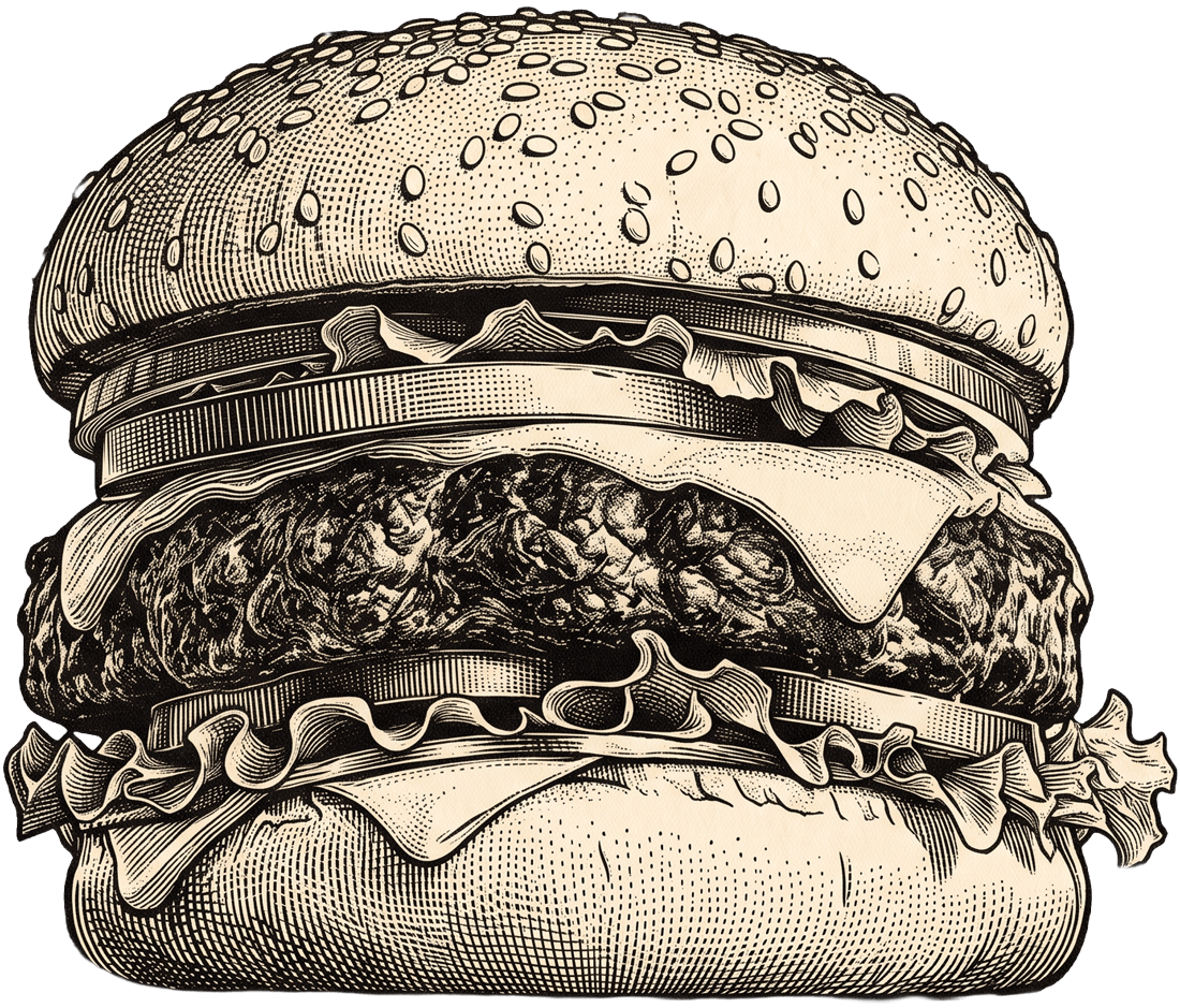 Woodcut illustration hamburger